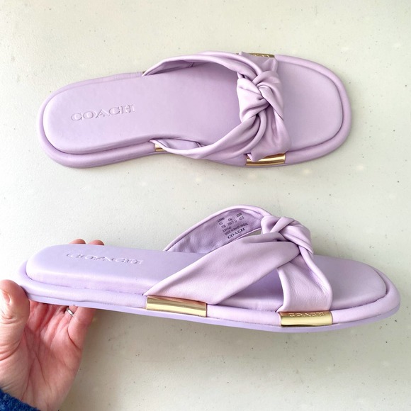 Coach Women's Brooklyn Leather Sandals - Violet Lilac Purple Twist Knot Slide 10 - Picture 1 of 10
